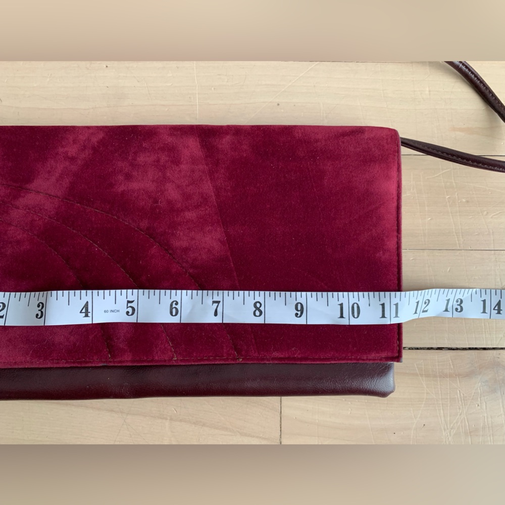 VINTAGE - Burgundy Velvet & Leather Envelope Shoulder Bag - Picture 5 of 9